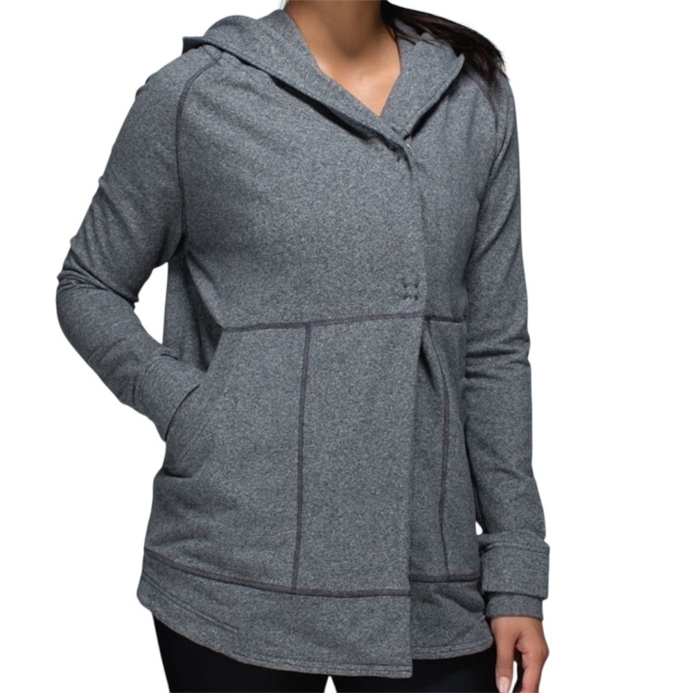 Lululemon Find Your Center Wrap 95% Cotton Hoodie Jacket Snap Front Grey Size 8
